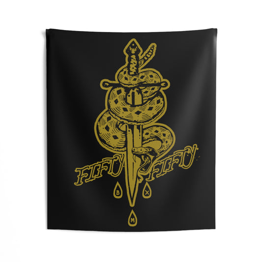 5050bmx La Muerte Snake Dagger 50" x 60" Tapestry (Vintage Vegas Gold color)