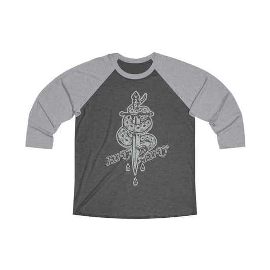 5050bmx Snake Dagger (Premium Heather / Vintage Black) Unisex Tri-Blend 3\4 Raglan Tee