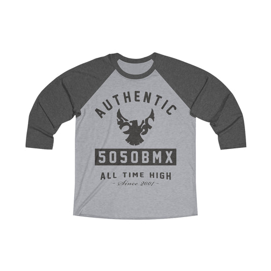 5050bmx Authentic All Time High (Black) Unisex Tri-Blend 3\4 Raglan Tee