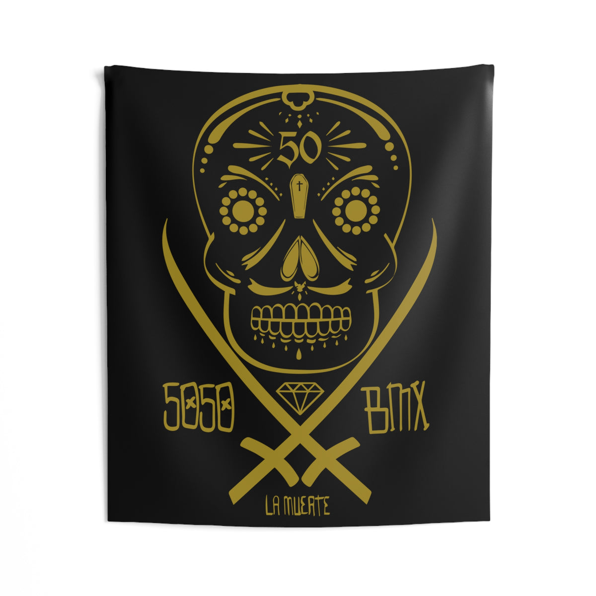 5050bmx La Muerte 50" x 60" Tapestry (Vintage Vegas Gold color)