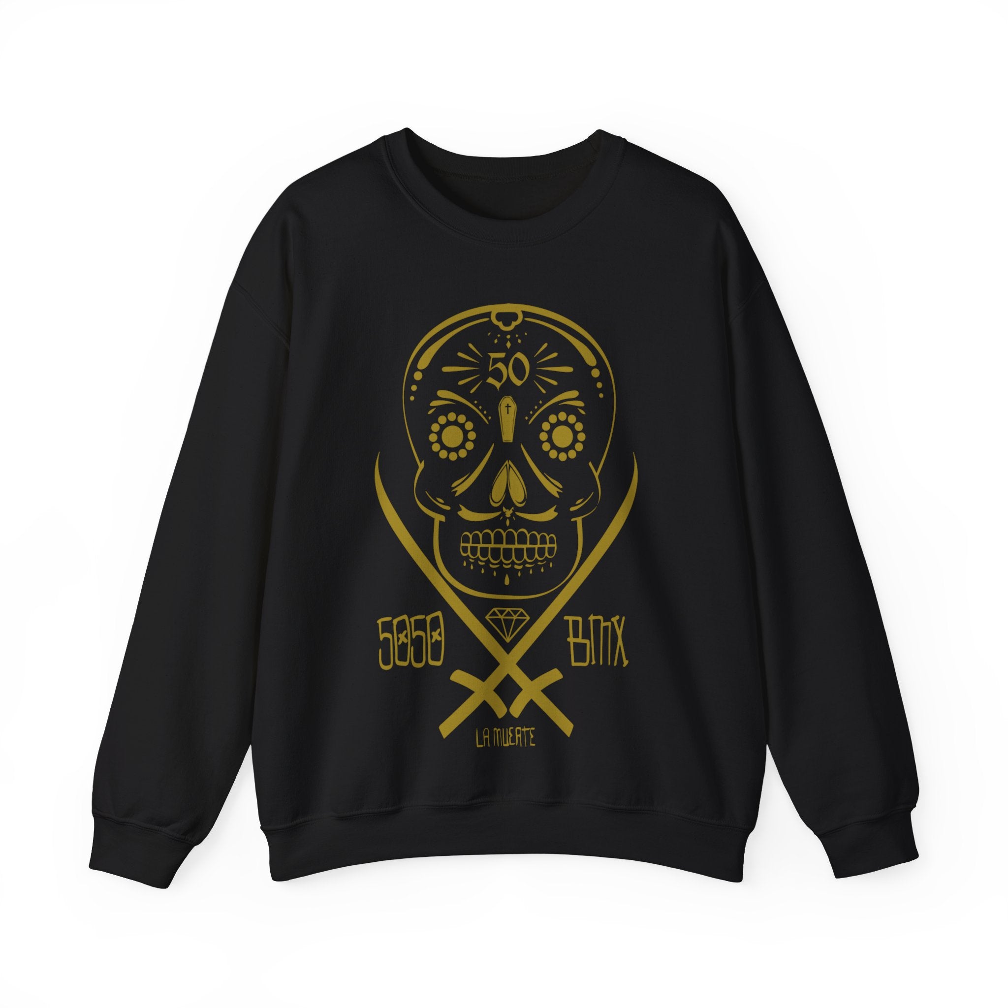 5050bmx La Muerte Skull Crewneck Sweatshirt (Vintage Vegas Gold)